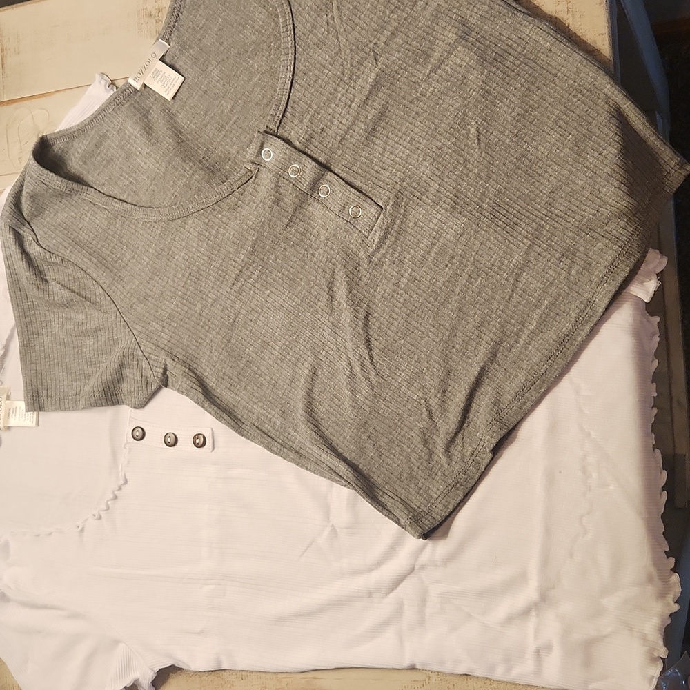 White and Gray Button-Front Tops